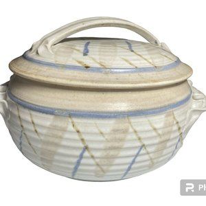 Hand Thrown Glazed Painted Soup Tureen Stoneware Terracotta with Lid Pottery